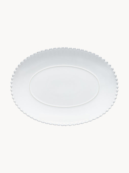 Oval Serving Platter Pearl with Beaded Edges