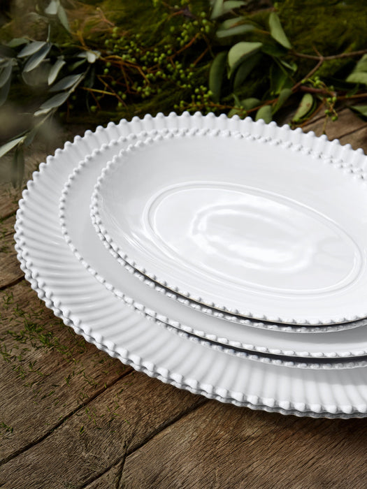 Oval Serving Platter Pearl with Beaded Edges