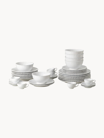 Tableware Set Pearl with Beaded Edges, 6 people, Set of 36