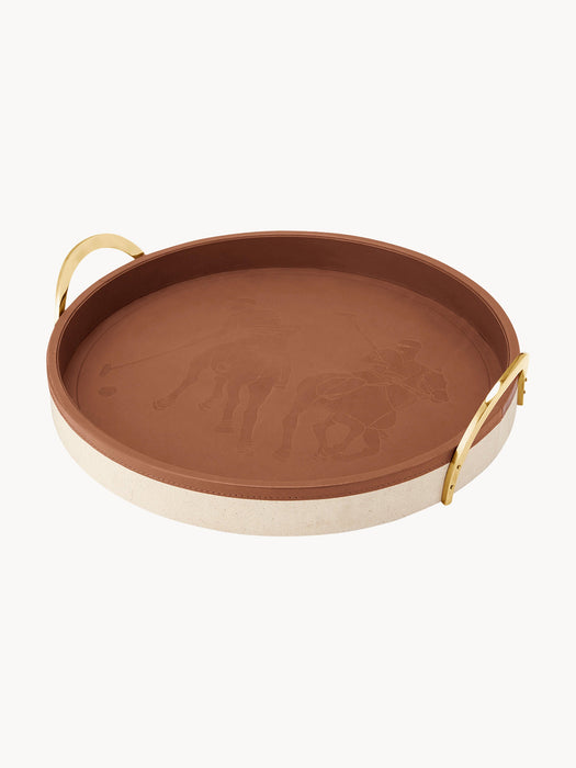 Round Leather Serving Tray Garrett