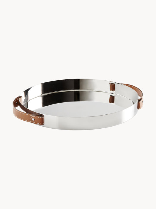 Round Serving Tray Wyatt with Leather Handles