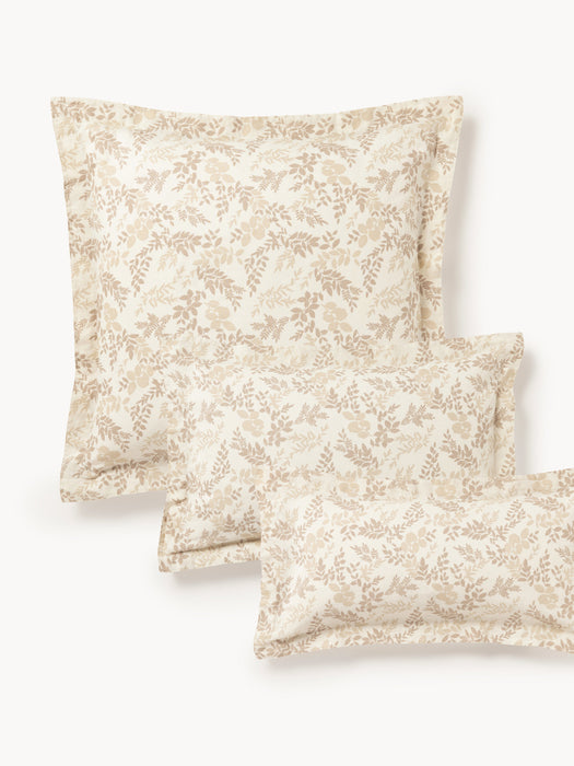Leaf Print Pillowcase Pola in Linen-Cotton Blend with Flange