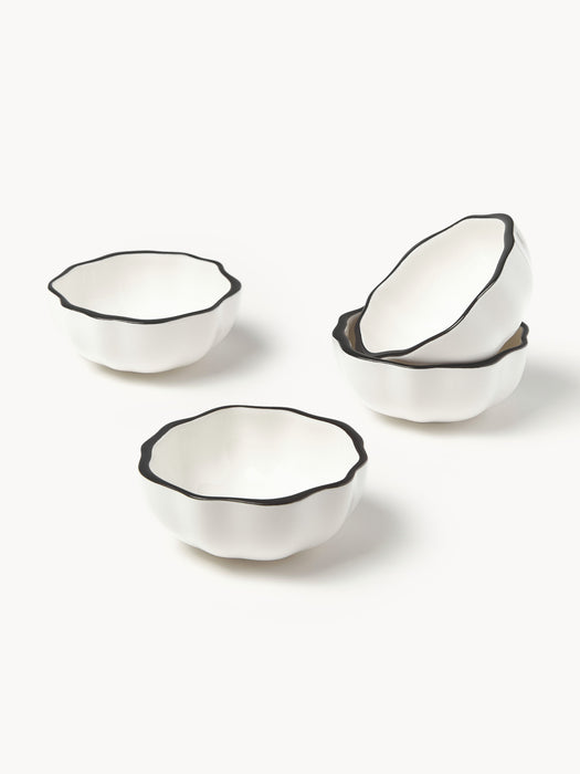 Porcelain Dip Bowls Bia with Wavy Rim Set of 4