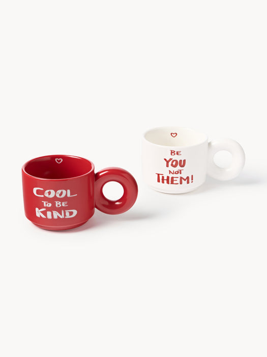 Stackable Porcelain Mugs Tutti with Decorative Motif Set of 2