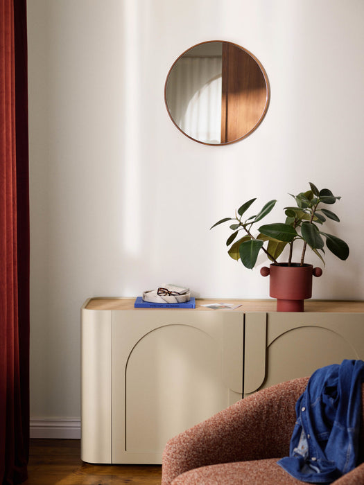 Avery Round Wall Mirror with Oak Wood Frame