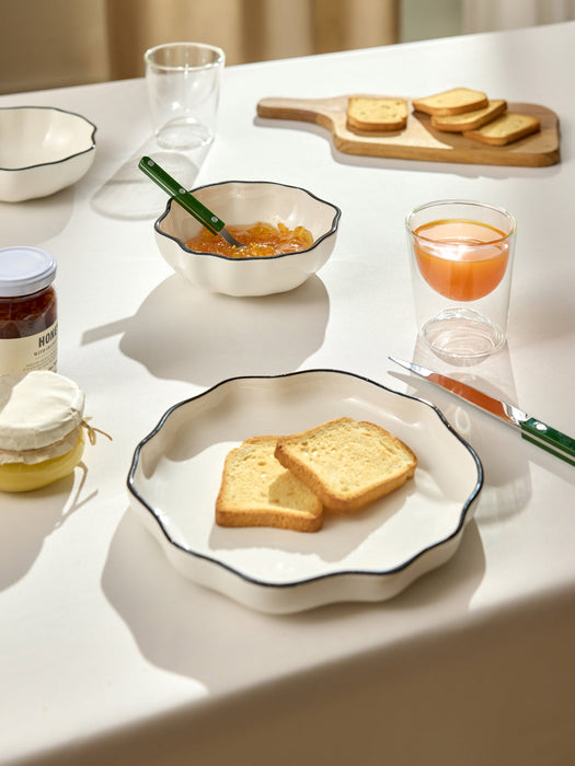 Bia Porcelain Bowls with Wavy Rim, Set of 4