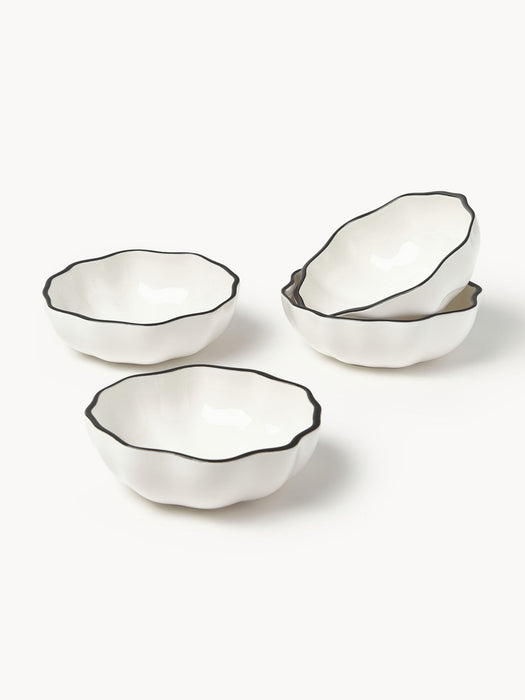 Bia Porcelain Bowls with Wavy Rim, Set of 4