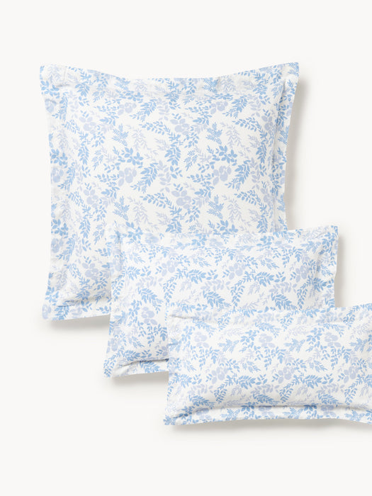 Leaf Print Pillowcase Pola in Linen-Cotton Blend with Flange