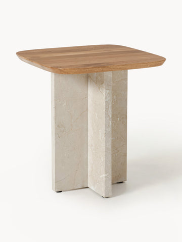 Naida Oak Wood and Marble Side Table
