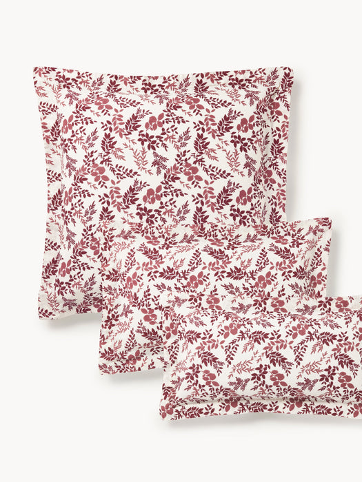 Leaf Print Pillowcase Pola in Linen-Cotton Blend with Flange