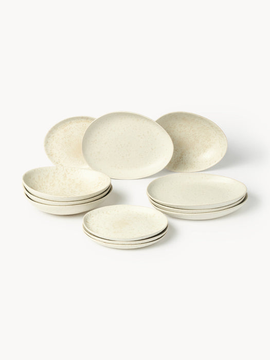 Macey Handmade Organic Shaped Tableware Set, 4 people, Set of 12