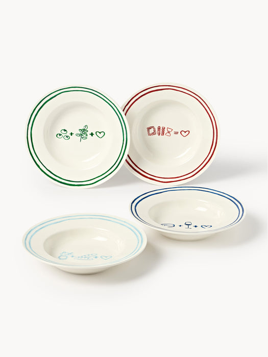 Porcelain Pasta Plates Tutti with Decorative Motif Set of 4