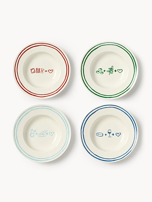 Porcelain Pasta Plates Tutti with Decorative Motif Set of 4