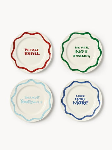 Tutti Porcelain Breakfast Plates with Decorative Motif, Set of 4