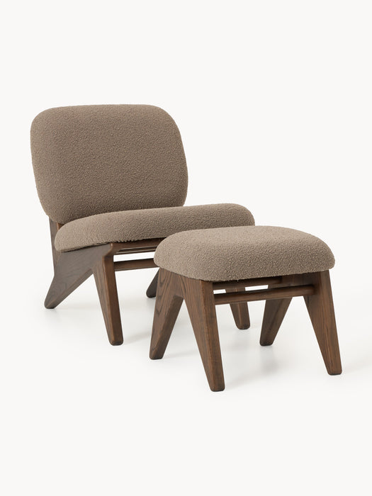 Ash Wood Lounge Chair Shenay with Boucl Upholstery
