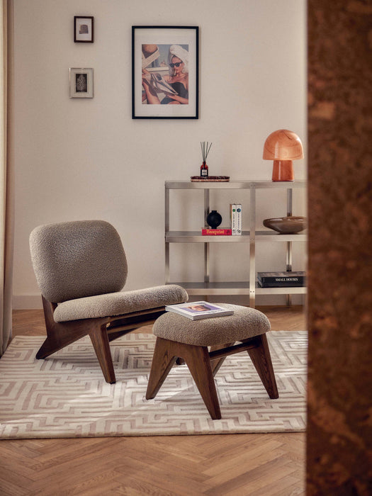 Shenay Ash Wood Lounge Chair with Bouclé Upholstery