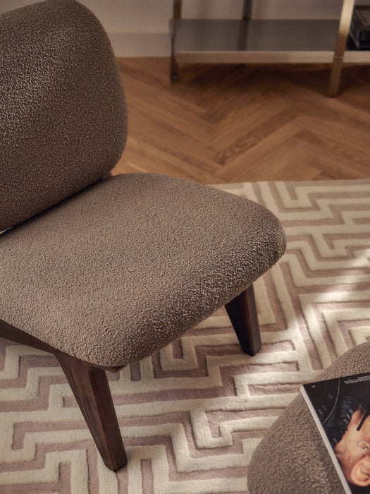 Ash Wood Lounge Chair Shenay with Boucl Upholstery