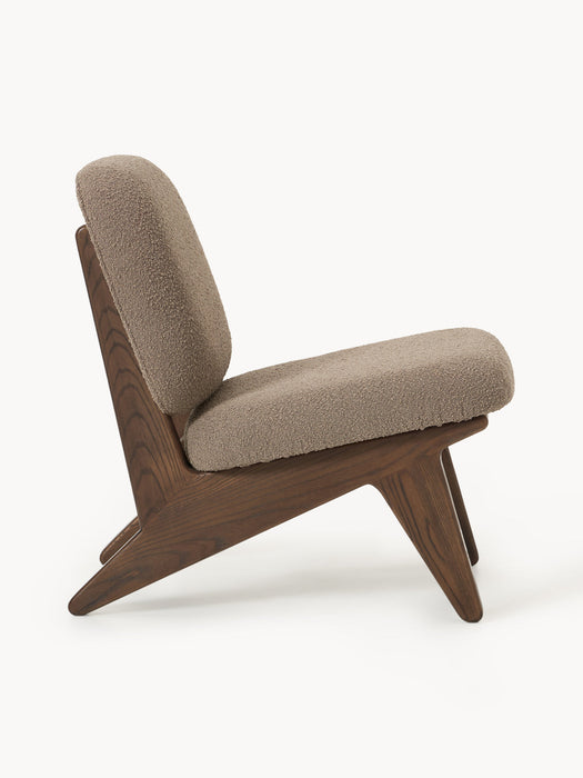 Shenay Ash Wood Lounge Chair with Bouclé Upholstery