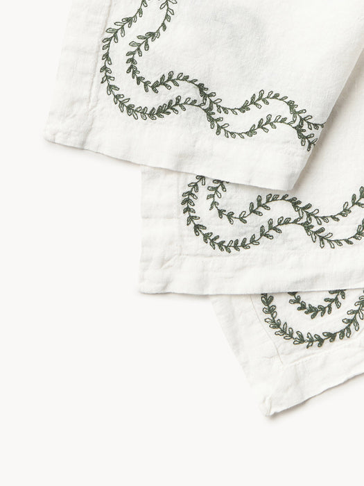 Ivy Hand-Embroidered Washed Linen Napkins, Set of 4