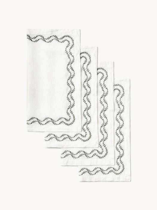 Ivy Hand-Embroidered Washed Linen Napkins, Set of 4