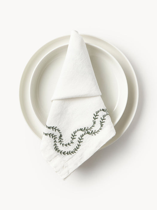 Ivy Hand-Embroidered Washed Linen Napkins, Set of 4