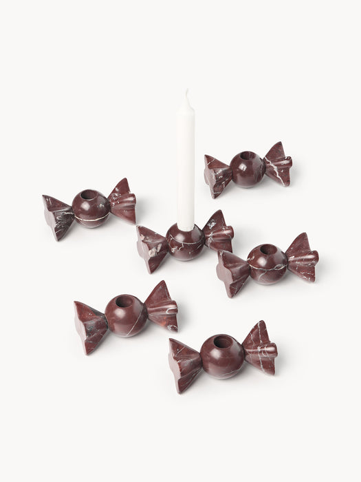 Candle Holder Lexy Rosso Levanto Marble Set of 2