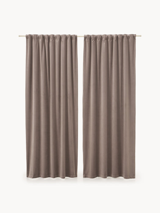 Rush Velvet Dim-Out Multi-Band Curtains, Set of 2, W 135 cm