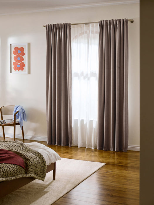 Rush Velvet Dim-Out Multi-Band Curtains, Set of 2, W 135 cm