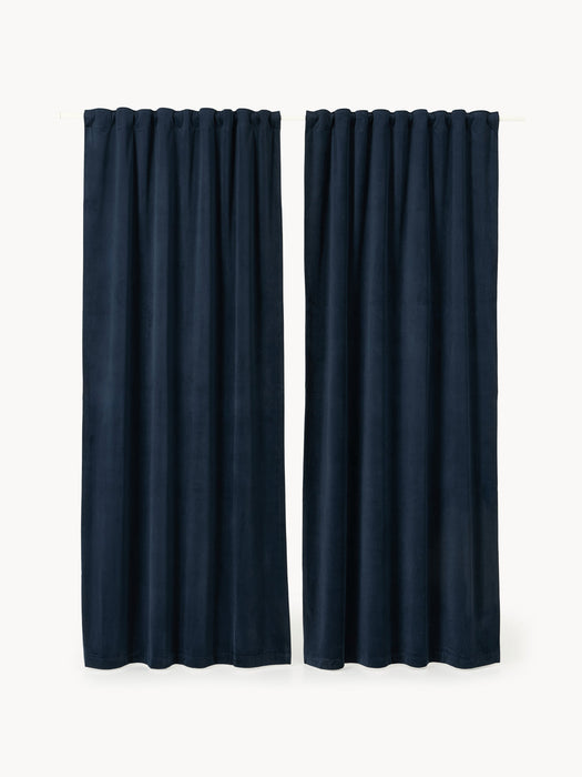 Rush Velvet Dim-Out Multi-Band Curtains, Set of 2, W 135 cm