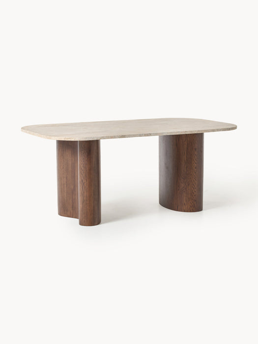 Canyon Oak Wood Dining Table with Travertine Top, in various sizes