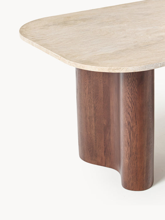 Canyon Oak Wood Dining Table with Travertine Top, in various sizes