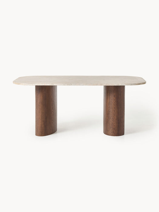 Canyon Oak Wood Dining Table with Travertine Top, in various sizes