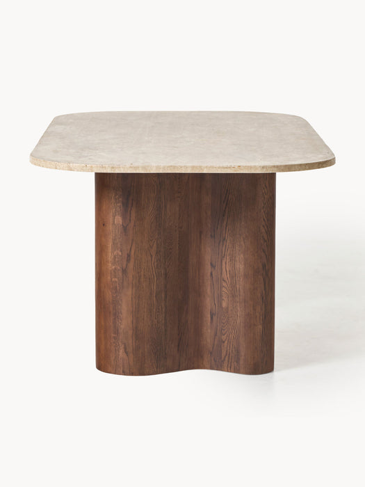 Canyon Oak Wood Dining Table with Travertine Top, in various sizes