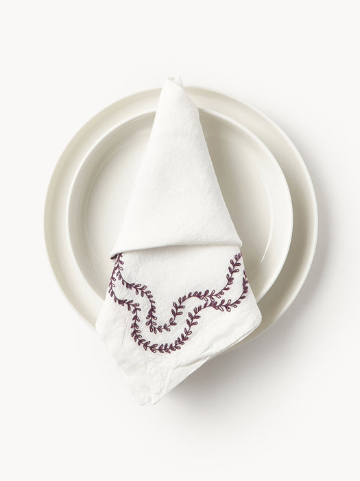 Ivy Hand-Embroidered Washed Linen Napkins, Set of 4