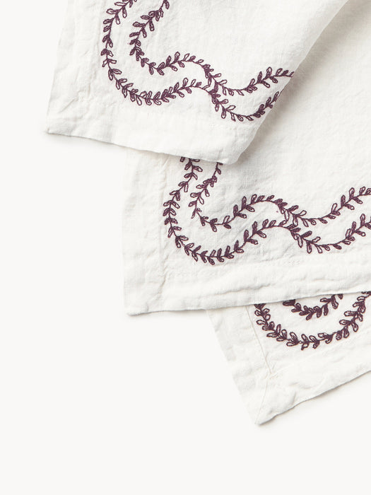 Ivy Hand-Embroidered Washed Linen Napkins, Set of 4