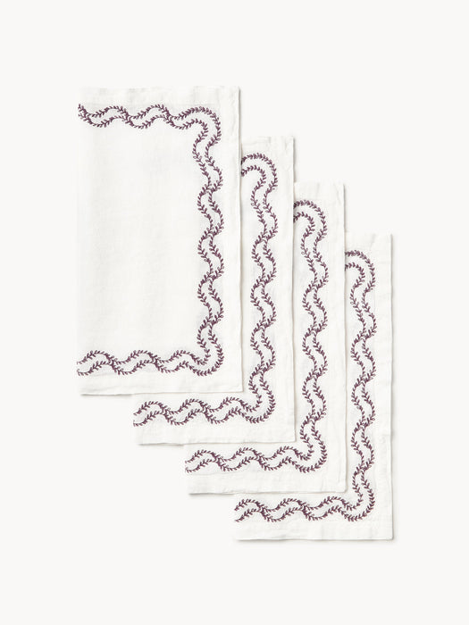 Ivy Hand-Embroidered Washed Linen Napkins, Set of 4