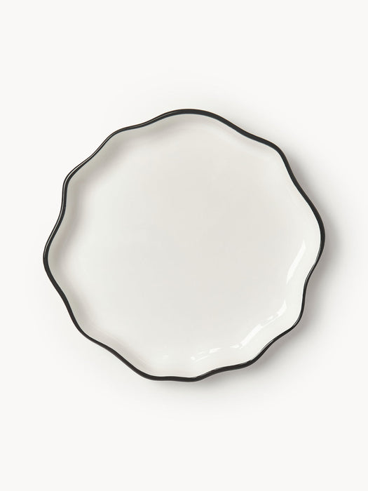 Bia Porcelain Breakfast Plates with Wavy Rim, Set of 4