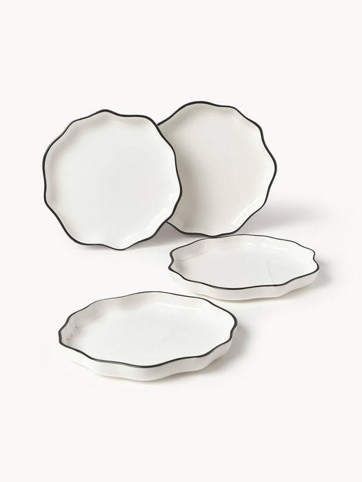 Bia Porcelain Breakfast Plates with Wavy Rim, Set of 4