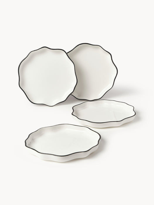 Porcelain Breakfast Plates Bia with Wavy Rim Set of 4