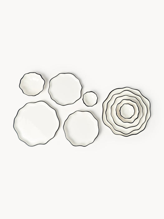 Bia Porcelain Breakfast Plates with Wavy Rim, Set of 4
