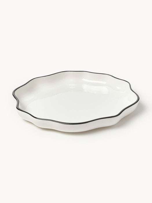 Bia Porcelain Breakfast Plates with Wavy Rim, Set of 4