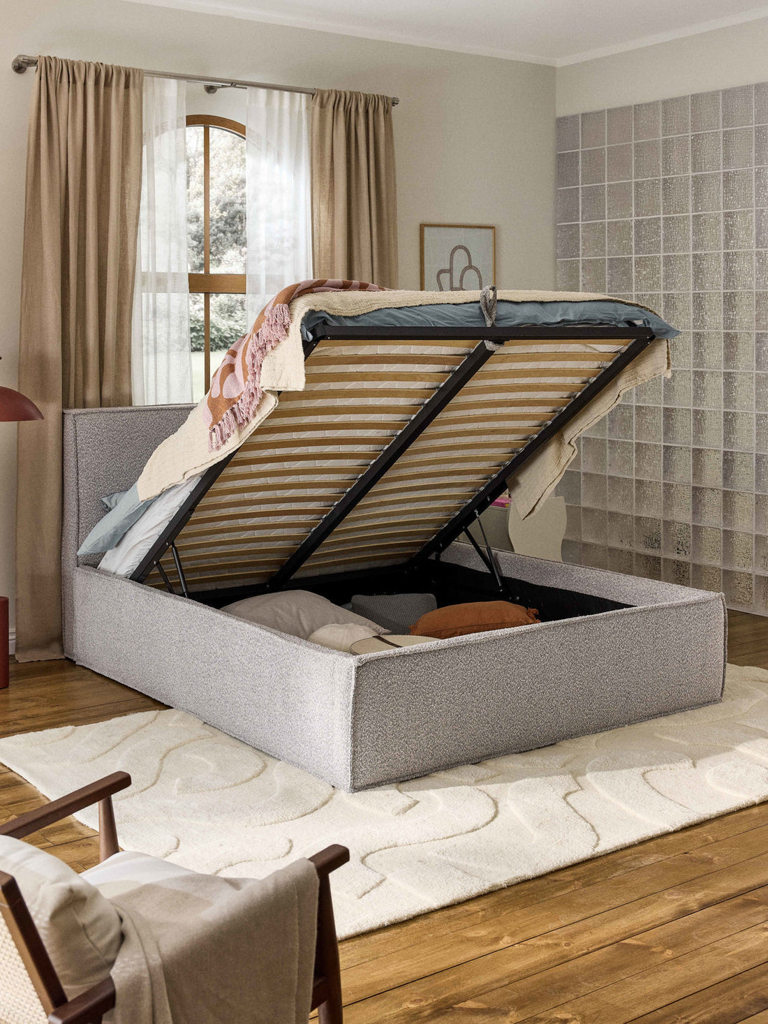 Dream Upholstered Bouclé Bed with Storage