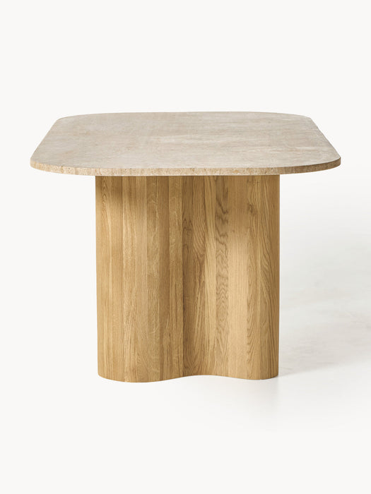 Canyon Oak Wood Dining Table with Travertine Top, in various sizes