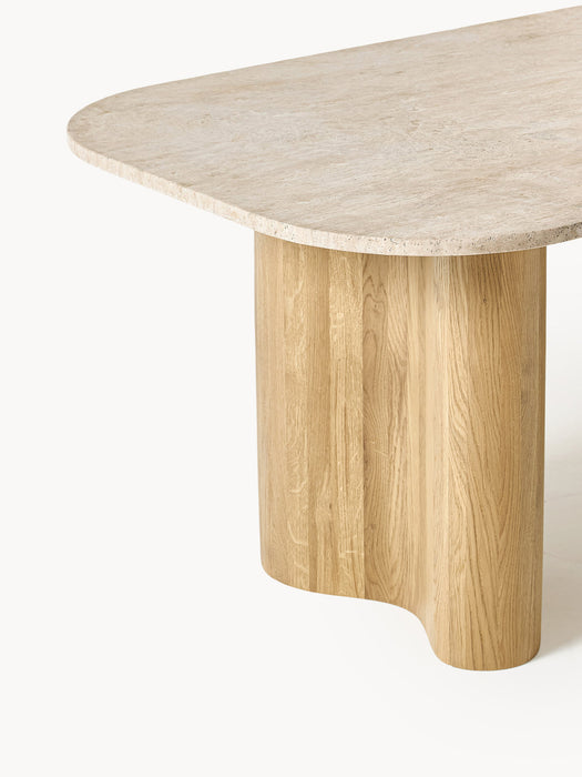 Canyon Oak Wood Dining Table with Travertine Top, in various sizes