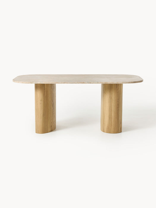 Canyon Oak Wood Dining Table with Travertine Top, in various sizes