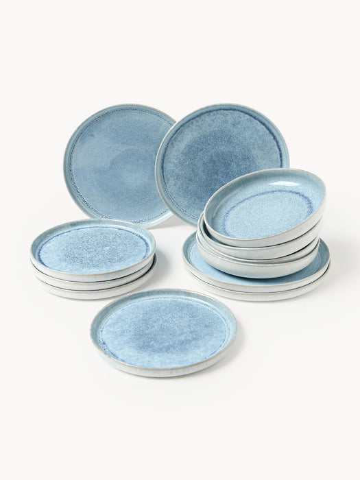 Danza Handmade Tableware Set with Reactive Glaze, 4 People, Set of 12