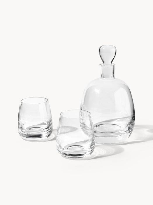 Mouth-Blown Decanter Pedro with Tumblers Set of 3
