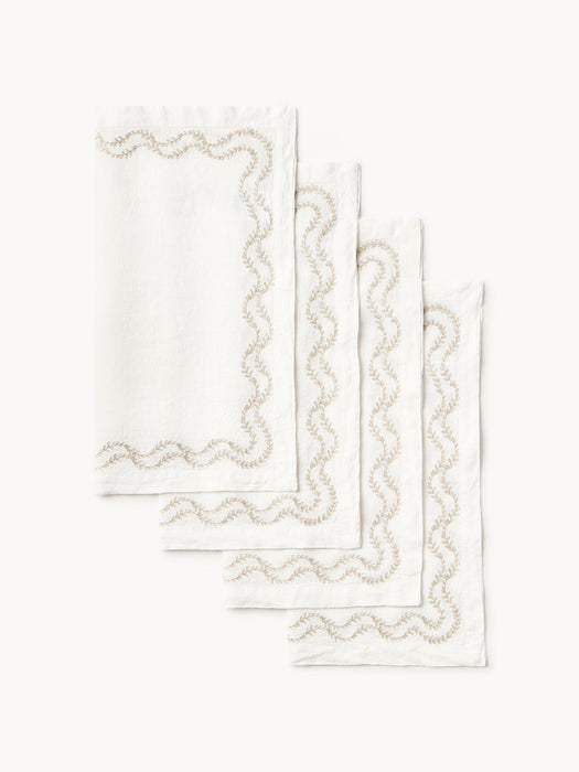 Ivy Hand-Embroidered Washed Linen Napkins, Set of 4