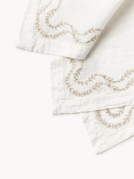 Ivy Hand-Embroidered Washed Linen Napkins, Set of 4