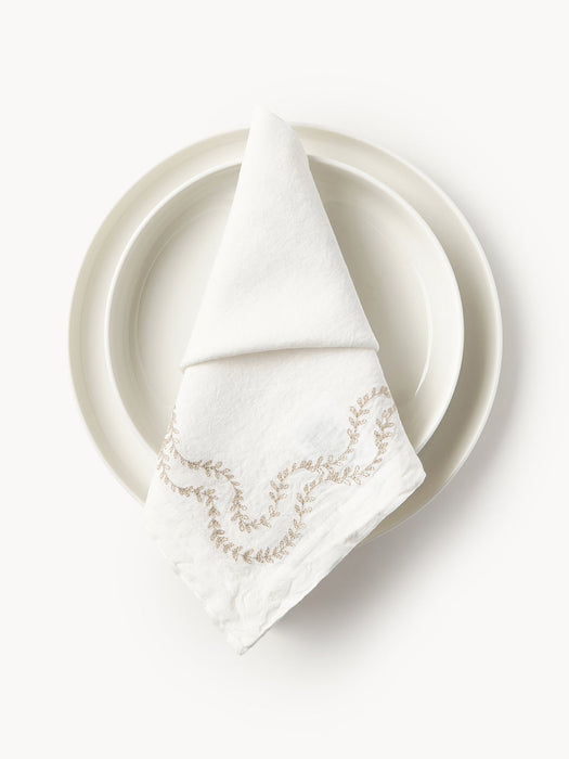 Ivy Hand-Embroidered Washed Linen Napkins, Set of 4